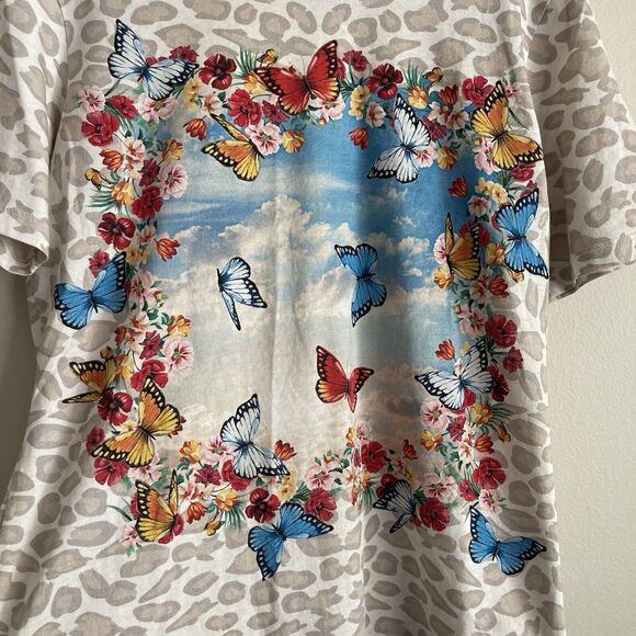 Johnny Was Womens Pima Cotton Animal Print Floral Butterfly T-Shirt Size Small - Picture 5 of 8